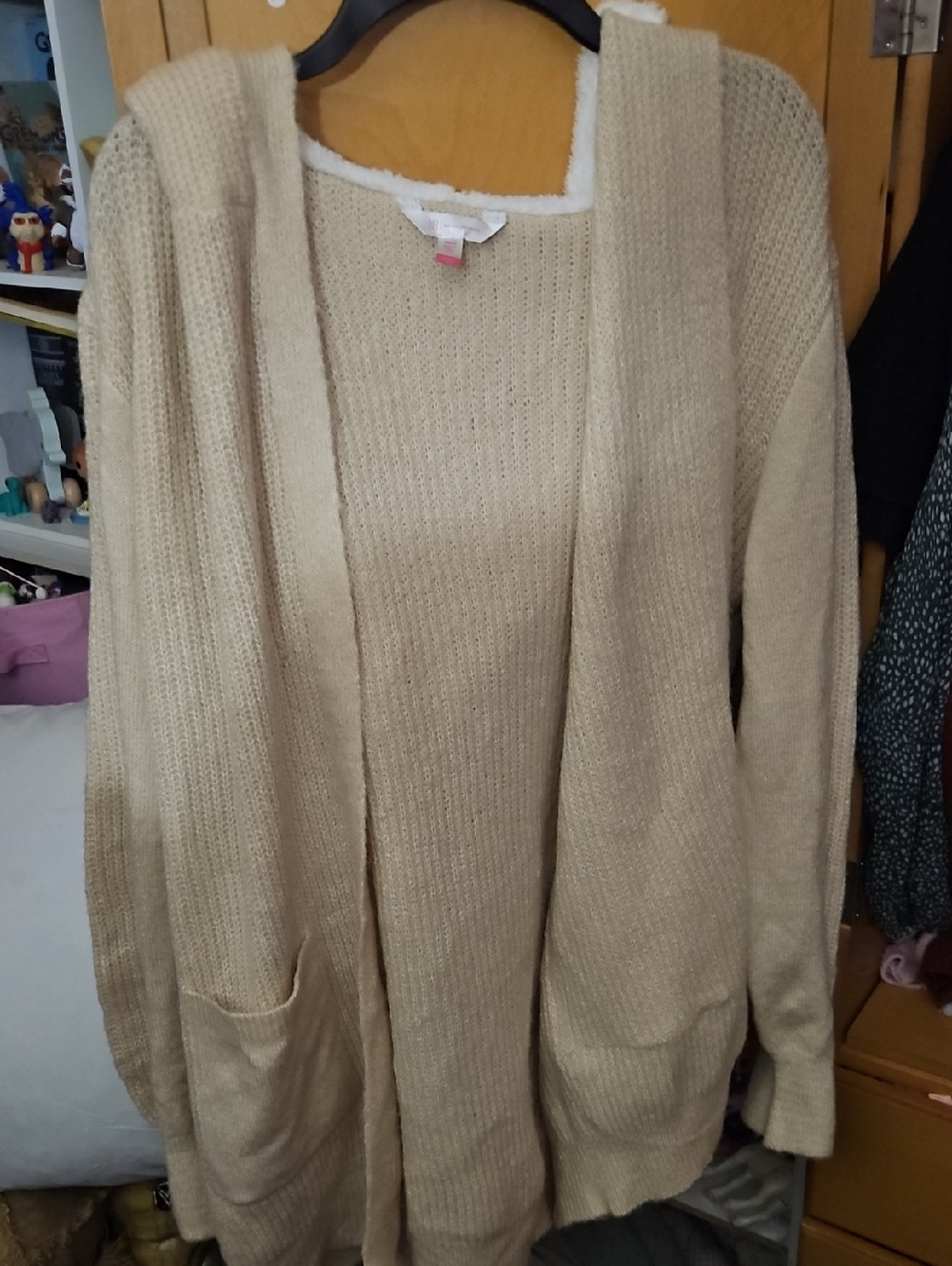 No Boundaries Beige Open-Front Knit Cardigan